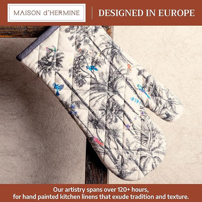 Maison d' Hermine Oven Gloves 100% Cotton Oven Mitt 7" x 13" with Loop Heat Resistant BBQ Cooking Gloves for Thanksgiving Christmas Decorations Baking Handling Hot Pans (Pack of 1, Amazonia)
