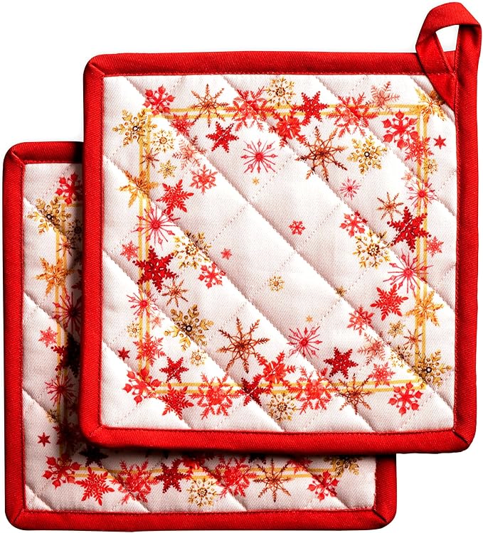 Maison d' Hermine Pot Holders 100% Cotton Potholders (8" x 8", Pack of 2) | Heat Resistant Hot Pads with Loop BBQ Cooking Baking Hotel Kitchen Handling Hot Pans Thanksgiving Christmas - Crystal Star
