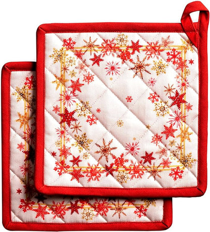 Maison d' Hermine Pot Holders 100% Cotton Potholders (8" x 8", Pack of 2) | Heat Resistant Hot Pads with Loop BBQ Cooking Baking Hotel Kitchen Handling Hot Pans Thanksgiving Christmas - Crystal Star