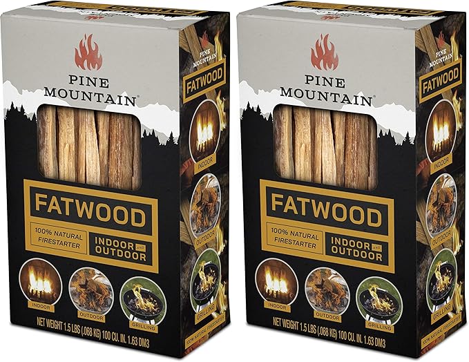 Pine Mountain, Fatwood StarterStikk, Natural Firestarting Sticks for Campfire, Fireplace, Wood Stove, Fire Pit, Indoor & Outdoor Use, 1.5 Pound (Pack of 2)
