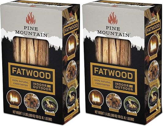 Pine Mountain, Fatwood StarterStikk, Natural Firestarting Sticks for Campfire, Fireplace, Wood Stove, Fire Pit, Indoor & Outdoor Use, 1.5 Pound (Pack of 2)
