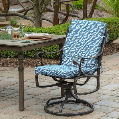 Arden 2-Pack Outdoor Patio Dining Chair Cushion, 20x44, Rain-Proof Seat Pad, Fade-Resistant Outdoor Cushion Amalfi Blue Tile