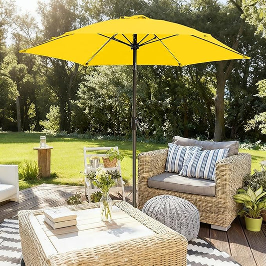7.5FT Large Outdoor Patio Umbrella with Crank & Tilt - Durable Market Umbrella for Outdoor Patio with 6 Fiberglass Ribs for Poolside,Deck,Yard,Garden