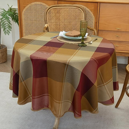 60" Round Polyester Plaid Tablecloth for Thanksgiving, Fall Table Cover Spillproof & Dust-Proof - Ideal for Indoor & Outdoor Use