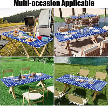Smiry 2 Pack Rectangle Table Cloth 6 Foot, Waterproof Elastic Fitted Tablecloths, Windproof Washable Polyester Table Cover for Picnic, Camping, Outdoor (Blue, 30"x72")