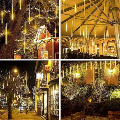 JMEXSUSS 2 Pack Solar Meteor Shower Lights, 16 Tube 288 LED Warm White Meteor Christmas Lights, Solar Powered Waterproof for Outdoor Tree Decorations