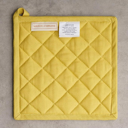 Maison d' Hermine Pot Holders 100% Cotton Heat Resistant Potholders 8" x 8" Hot Pads with Loop BBQ Cooking Baking Hotel Farmhouse Kitchen Handling Hot Pans Spring Summer (Pack of 2, Limoncello)