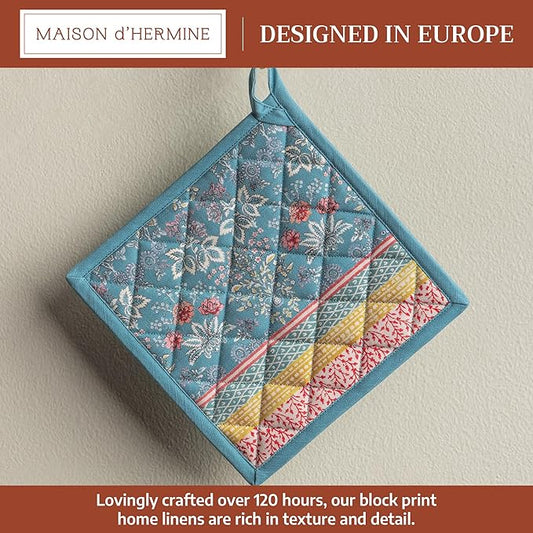 Maison d' Hermine Pot Holders 100% Cotton Heat Resistant Potholders 8" x 8" Hot Pads with Loop BBQ Cooking Baking Hotel Farmhouse Kitchen Handling Hot Pans Spring Summer (Pack of 1, Marquise)