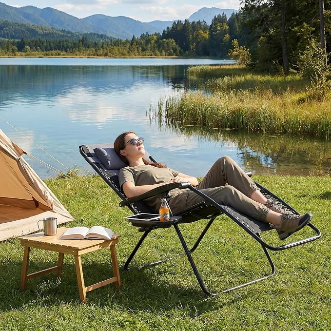 Zero Gravity Lawn Chairs, Oversized Padded Outdoor Chairs with Cup Holder | Oversized Zero Gravity Design, Weightless Comfort with Padded Support, Adjustable Recline, Cup Holder for Lawn and Camping.
