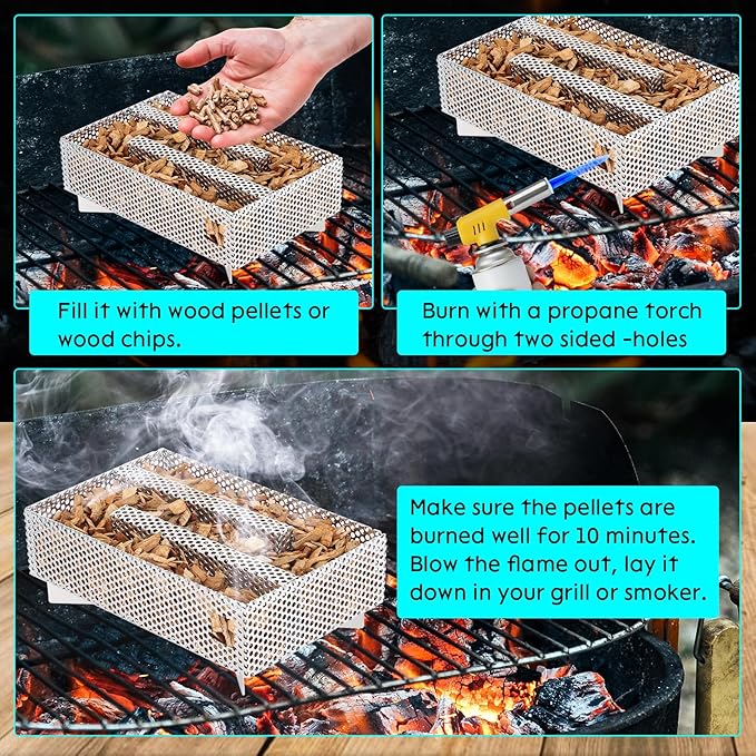 12 Hours Pellet Smoker Tray Box, 5”×8”, like Smoke Tube for Pellet Smoker, for Hot & Cold Smoking Meat, Fish, Cheese, and Pork, compatible with Any Grill or Smoker