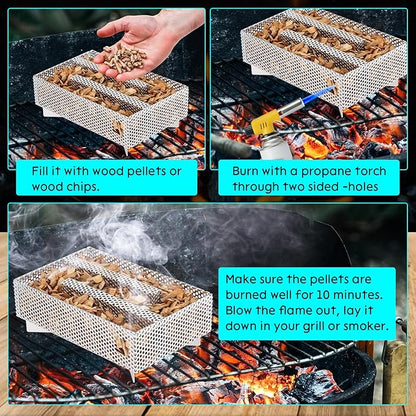 12 Hours Pellet Smoker Tray Box, 5”×8”, like Smoke Tube for Pellet Smoker, for Hot & Cold Smoking Meat, Fish, Cheese, and Pork, compatible with Any Grill or Smoker