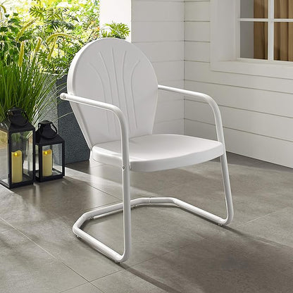 Crosley Furniture Griffith Outdoor Chair, Retro Metal Patio Chairs for Dining, Porch, Deck, Balcony, White