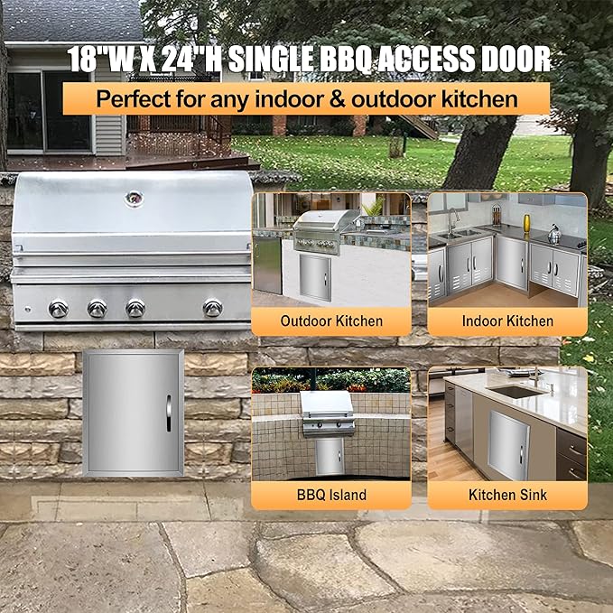 Outdoor Kitchen Doors 18W x 24H Inch, Single BBQ Access Door 304 Stainless Steel for Outdoor Kitchen Cabinet Grill Station or BBQ Island
