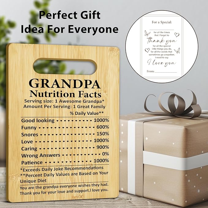 Best Grandpa Gifts from Granddaughter Grandson, Nutrition Facts Bamboo Cutting Board, Charcuterie Board for Kitchen Decor, Birthday Gift For Grandfather -10