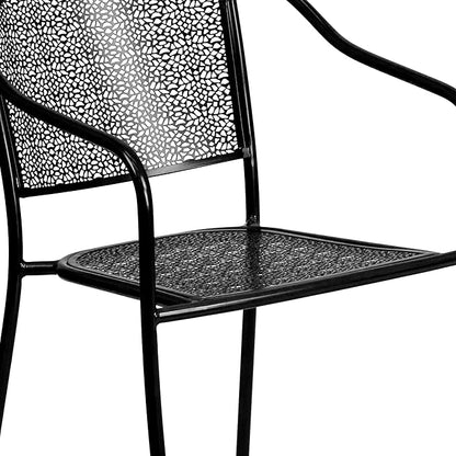 Flash Furniture Oia 5-Piece Commercial Grade Steel Patio Table and Chairs Set, Outdoor Dining Set with Square Table and 4 Round Back Chairs, Black