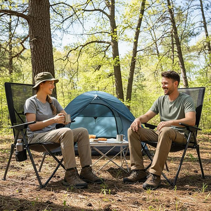 EVER ADVANCED Teslin Reclining Camping Chairs for Adult Lightweight, Portable Compact Folding Chair with Adjustable Back, 4-Level Recliner Chairs, Lawn Chair for Patio Balcony, Supports 300lbs, Black