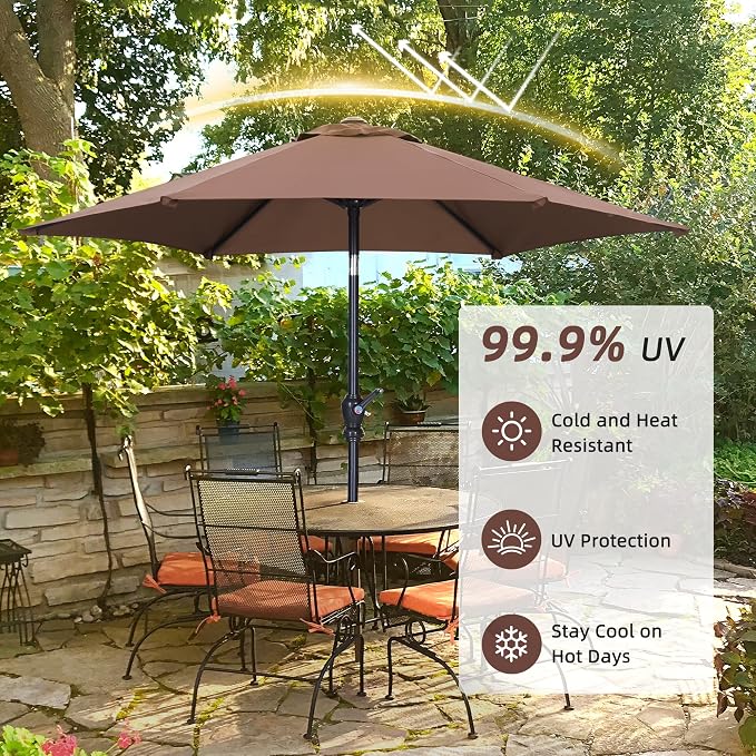 7.5FT Patio Umbrella, Outdoor Table Umbrella, Market Umbrella with Push Button Tilt and Crank for Garden, Lawn, Deck, Backyard & Pool