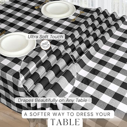 Buffalo Plaid Check 52"x70" Tablecloth 100% Cotton Washable Rustic Rectangle Table Cover Decorative for Gifts, Dining, BBQ, Buffet Parties & Camping - Black