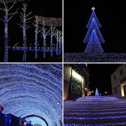 Wellisnow 164ft 500 LED Blue White Christmas Lights, 8 Lighting Modes Waterproof Christmas Lights Outdoor Plug in for Christmas Tree Yard Wedding Decorations(164FT,Blue&White)