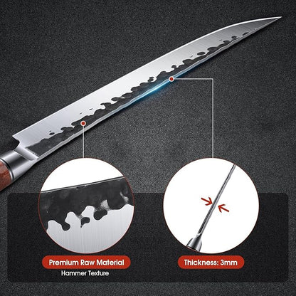 Huusk Japanese Brisket Slicing Knife - 10" Hand Forged Butcher Breaking Knife - Ultra Sharp Carving Knives for Meat BBQ Rib Roast - Grilling Gifts Idea for Men Smoker