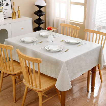 Heavy Duty Vinyl Tablecloth with Flannel Backing Waterproof Oil-Proof Plastic Table Cloth Stain-Resistant Wipeable Rectangle or Square Table Cover for Indoor and Outdoor (Beige Striped,52x70 Inch)
