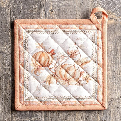 Maison d' Hermine Pot Holders 100% Cotton Heat Resistant Potholders 8" x 8" Hot Pads with Loop for Thanksgiving Christmas Decorations BBQ Cooking Baking Handling Hot Pans (Pack of 1, Giving Thanks)
