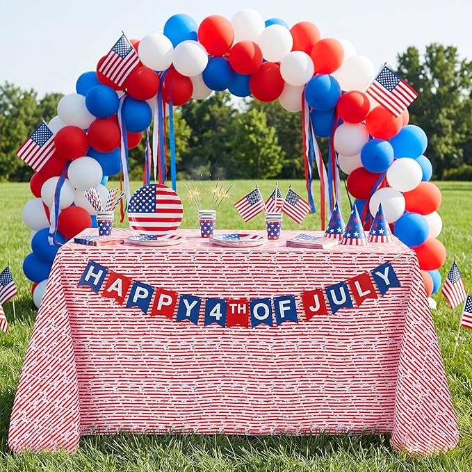 American Flag 4th of July Table Cloth - Memorial Day Red Striped Table Cloths Print Star Kitchen Dining Table Decoration for Home Party Decor 58x120 Inch