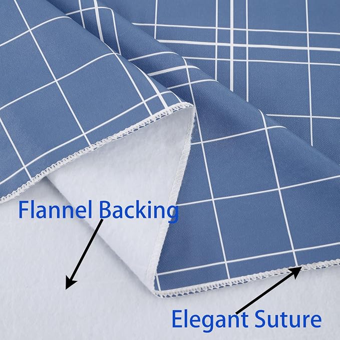 Walrus Heavy Duty Vinyl Tablecloth with Flannel Backing Waterproof Oil-Proof Plastic Table Cloth Stain-Resistant Wipeable Rectangle or Square Table Cover for Indoor and Outdoor (Blue Grid,52x70 Inch)