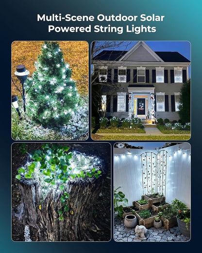 Minetom Solar Fairy Lights,33Ft 100 LED String Lights Outdoor Pure White | IP65 Waterproof Twinkle Lights with 8 Modes Outdoor & Indoor, Patio Lights for Tree Garden Party Wedding Christmas Decor