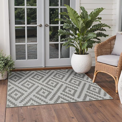 GENIMO Outdoor Rug 3'x5' Waterproof for Porch, Plastic Door Mat Cloud Grey | Outside Larger Modern Carpet Mat for Porch Decor, Deck, Balcony, Camping, RV, Backyard, Picnic, Beach, Reversible, Foldable