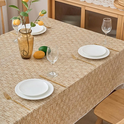 NLMUVW Vinyl Tablecloth with Flannel Backing Square, 100% Waterproof PVC Table Cloth Wipe Clean Table Cover for Dining Party Camping Outdoor, Wood Check, 54 X 54 Inch