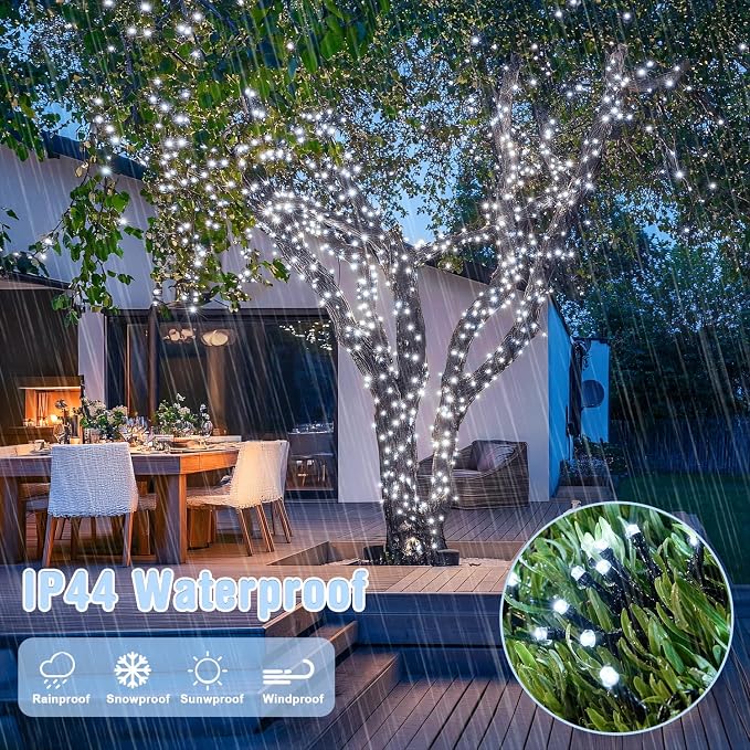 JMEXSUSS 400 LED White Christmas Lights Outdoor with 8 Modes | 132ft Christmas Tree Lights with Remote, Indoor String Lights Plug in for House Party Holiday Xmas Bush Decor