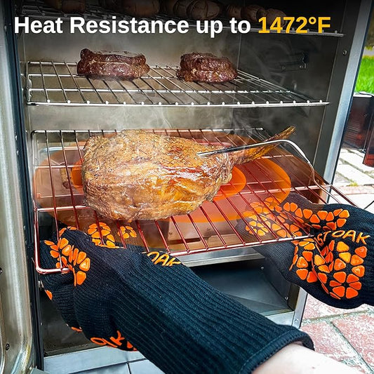 East Oak BBQ Gloves, 1472℉ Heat Resistant Gloves, Silicone Non-Slip Grill Gloves for Smoker, Barbecue, Red