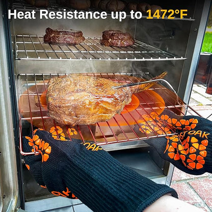 East Oak BBQ Gloves, 1472℉ Heat Resistant Gloves, Silicone Non-Slip Grill Gloves for Smoker, Fire Pits, Barbecue, Cooking, Black