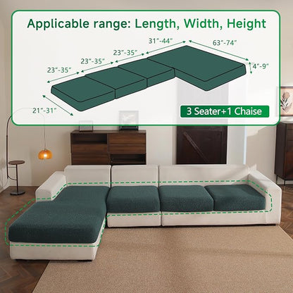 OHSIO Couch Cushion Covers for Sectional Sofa, Stretch Soft Sofa Slipcovers Washable Wear-Resistant Universal Furniture Protector for Living Room(3 Seaters Covers+1 Chaise Cover, Green)