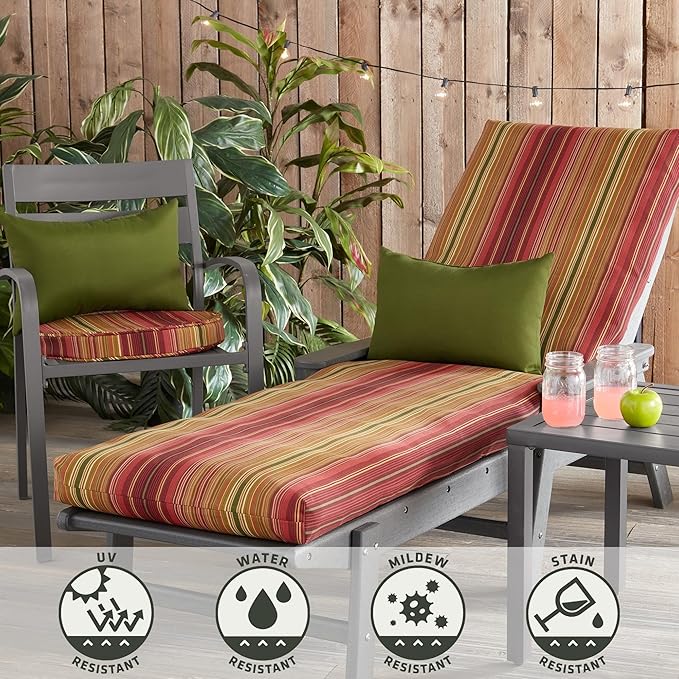 Outdoor Reversible Chaise Lounge Chair Cushion, Cinnamon Stripe