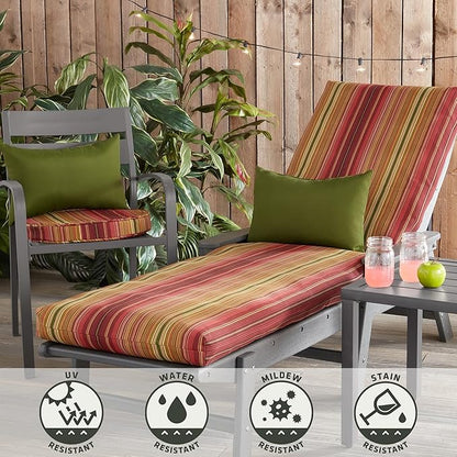 Outdoor Reversible Chaise Lounge Chair Cushion, Cinnamon Stripe