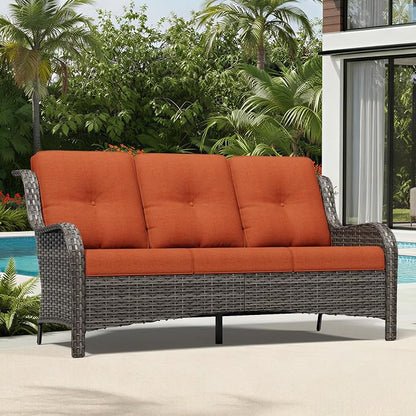 Joyside Outdoor Patio Couch, 3 Seater Outdoor Wicker Sofa with High Back, Deep Seating, Wide Armrest, Thickened Cushions, Patio Sofa for Deck, Porch Use
