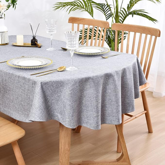 Wolkemer Faux Linen Small Oval Tablecloth 52 x 70 Inch Grey Table Cloths | Heavy Duty Wrinkle Resistant Fabric Table Cloth, Farmhouse Rustic Oval Table Cover for Kitchen Dining Indoor Outdoor Tabletop