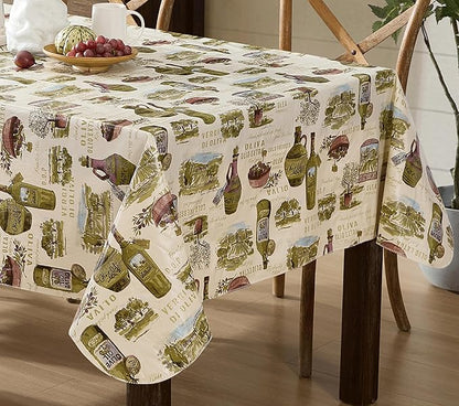 Newbridge 52 x 70 Inch Rectangle Vinyl Tablecloth with Flannel Backing, Lucca Olive Oil Print, Indoor Outdoor Waterproof Table Cover, Picnic, Barbeque, Patio and Kitchen Dining, Tuscan Countryside