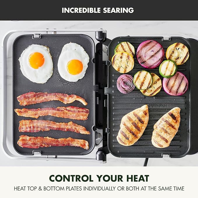 GreenPan 6-in-1 Multifunction Removable Plate Indoor Grill & Electric Griddle, Diamond Infused PFAS Free Ceramic Nonstick Reversible Plates, Opens Flat, Adjustable Temp, Panini Press, Black