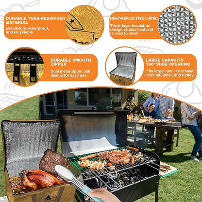 BBQ Blanket for Resting Meat, Reusable Insulated Meat Resting Bag - Locks in Natural Juices & Perfects Texture, BBQ Resting Blanket with Wide Mouth for Backyard Smokers & Grilling