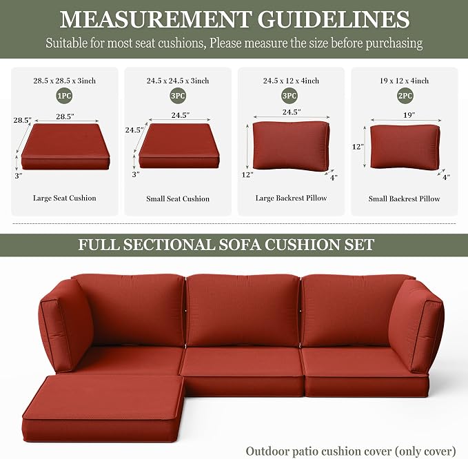 9 Pcs Outdoor Patio Cushions Covers Replacement Sets, Covers Only | 9 Pcs Patio Cushions Covers Replacement UV Resistant, Water Anti-Slip, Heavy-Duty Zippers for 5 Pcs Patio Furniture Set