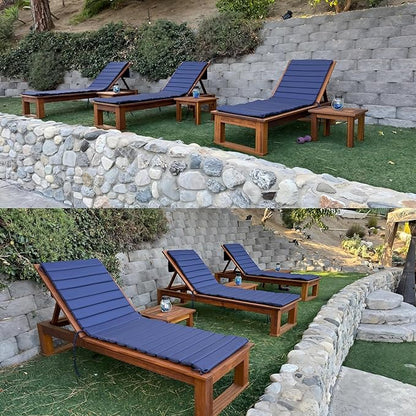 Crestlive Products Chaise Lounge Cushion Outdoor Set of 2, Foldable Waterproof Pool Lounge Chair Cushions with Straps, Lounger Cushions for Outdoor Furniture， 80''Lx26''W (Navy)