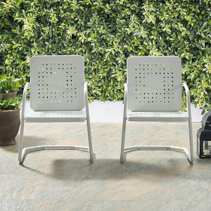 Crosley Furniture Bates 2-Piece Outdoor Chair Set, Retro Metal Patio Chairs for Dining, Porch, Deck, Balcony, White Gloss