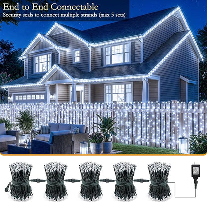66FT 200 LED White Fairy Lights, Dark Green Wire 8 Modes Timer, IP44 Waterproof Outdoor Indoor String Lights for Patio Garden Backyard Bedroom Classroom Weeding Christmas Decor