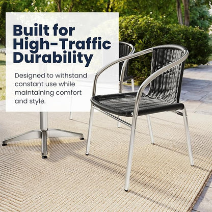 Flash Furniture Lila 31.5'' Round Aluminum Indoor-Outdoor Table Set with 2 Black Rattan Chairs | Indoor/Outdoor Use, Black Rattan Chairs