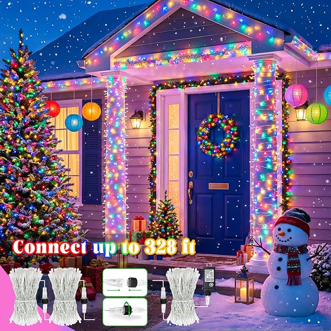 132FT 400 LED Outdoor String Lights, Connectable Christmas Lights Indoor Waterproof with 8 Modes, Plug in Twinkle Fairy Lights Clear Wire for Easter Bedroom Home Wedding Yard Decorations, Multicolor