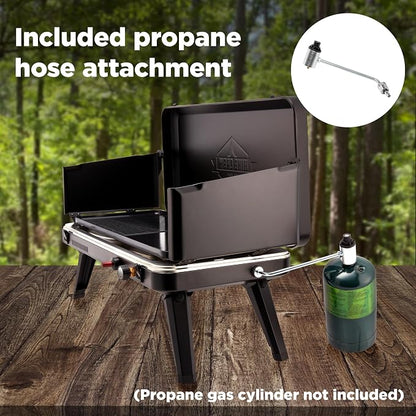 Hike Crew 2-in-1 Gas Camping Grill and Griddle Combo | 13,000 BTU Portable Propane Burner | Foldable Legs | Integrated Igniter & Included Regulator w/Drip Tray | Wind Panels & Built-in Carry Handle