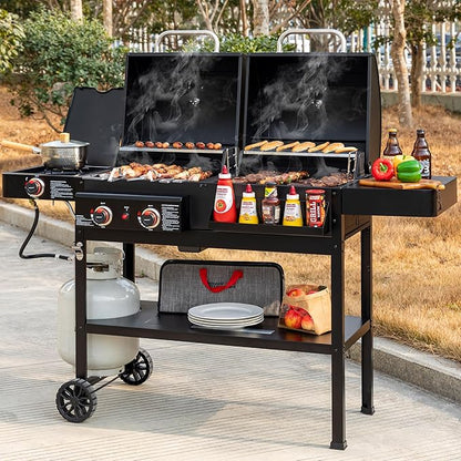 ZH3005 2-Burner Gas and Charcoal Combo Grill with Side Burner, 34,000 BTU Dual Fuel Grill, 823 Sq. In. Cooking Area, for Outdoor Patio Garden Picnic Backyard Cooking, Black